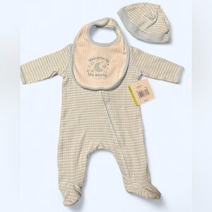Little Me Striped Baby Zip-Up Onesie, Bib, & Hat